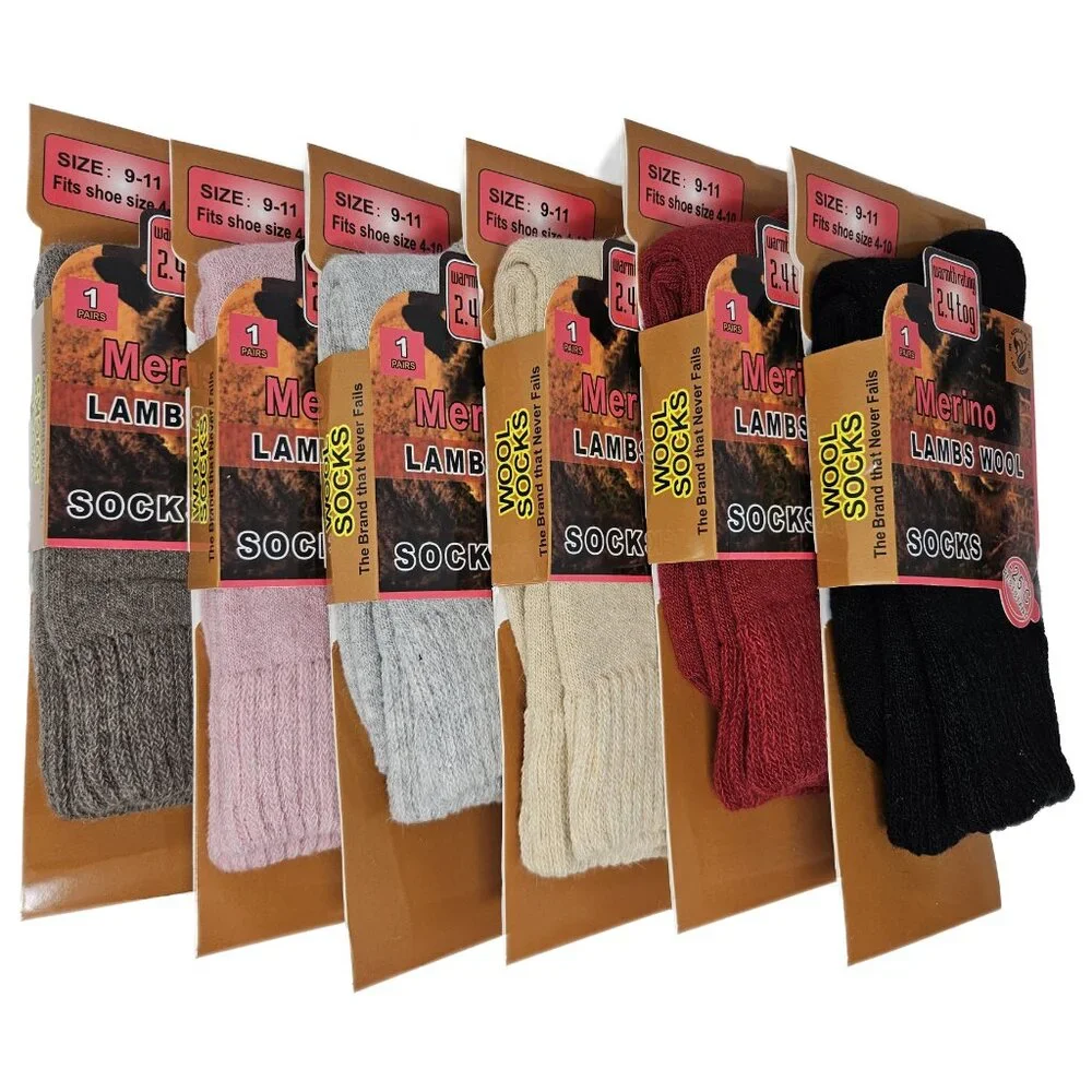 6 x Women Lamb Wool Socks Warm Winter Hiking Merino Lamb Wool Socks, Size 9-11